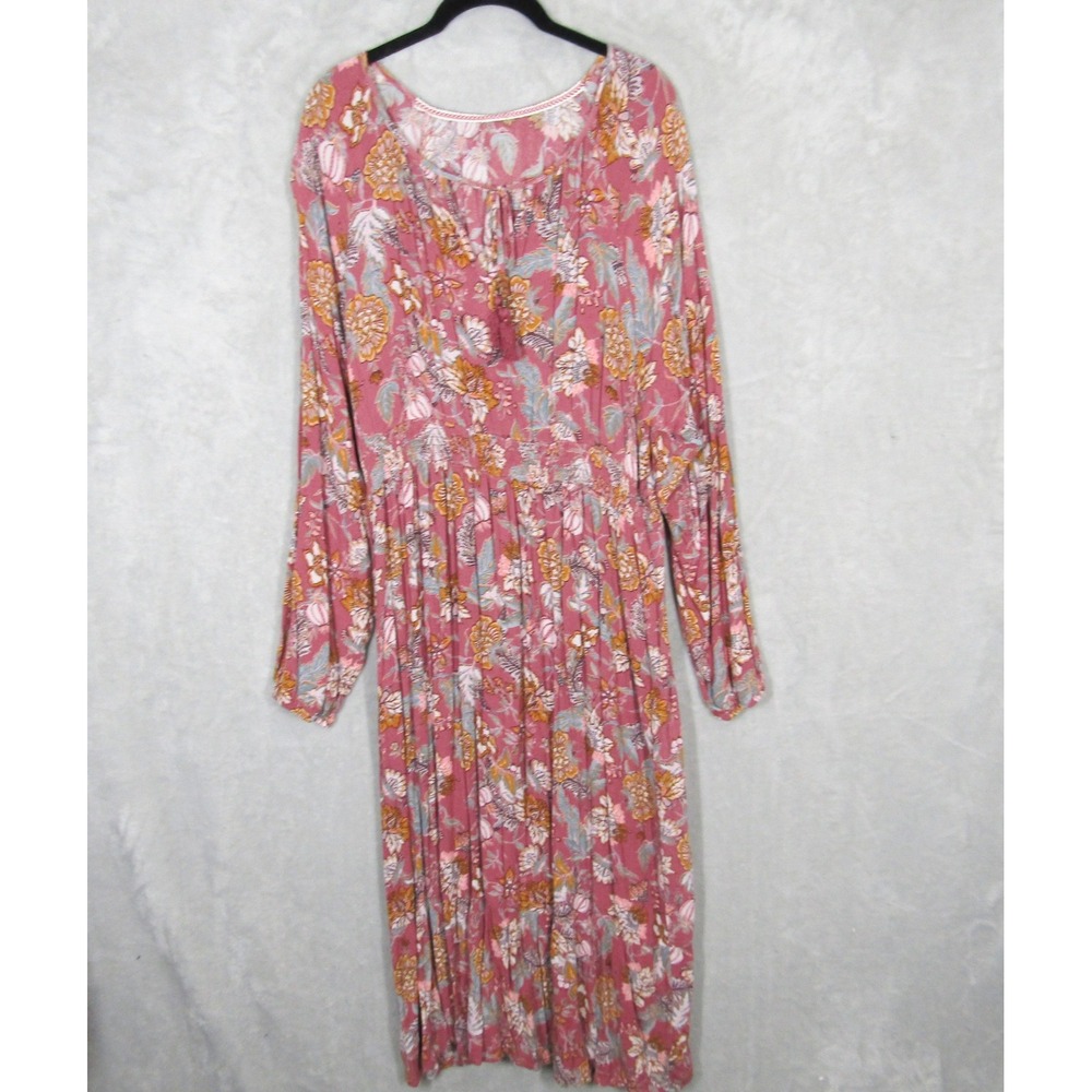 Knox Rose Womens Mauve Floral Boho Maxi Dress Long Sleeve Smocked Waist XL